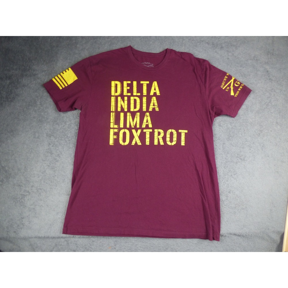 Grunt Style Mens XL DILF Delta India Lima Foxtrot Graphic T-Shirt Maroon Yellow